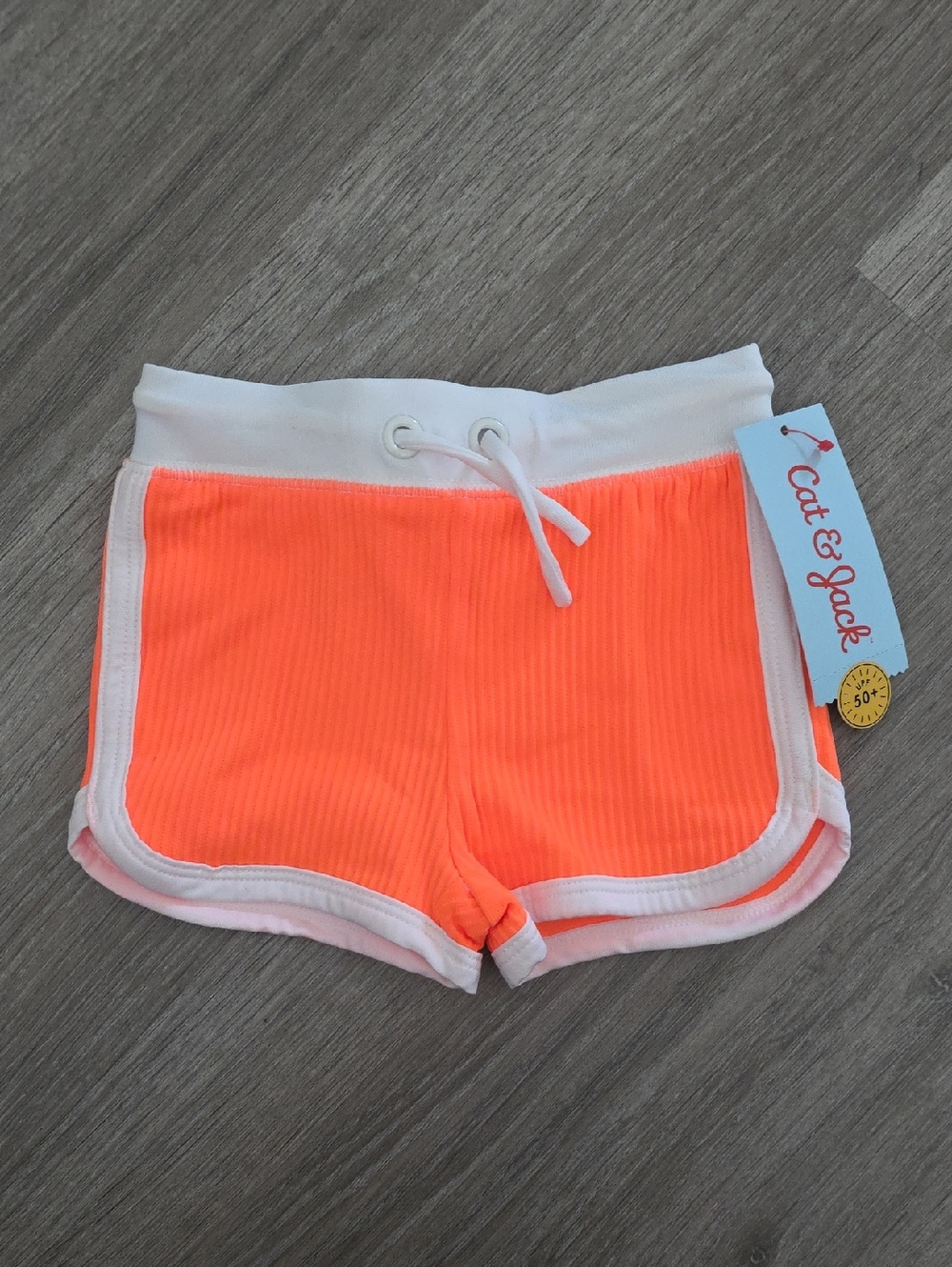 Cat & Jack Bright Orange Ribbed Boys' Swim Shorts with White Trim - 18 Months
